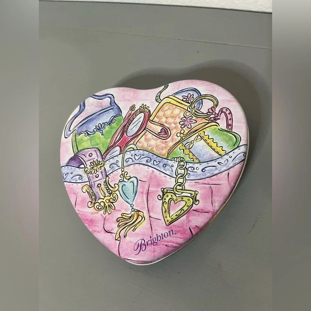 Brighton Heart GiftBox Tin Pink Green Blue Purse Charms Belt Empty Metal Storage